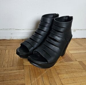 Fluevog platform leather sandals, booties.
